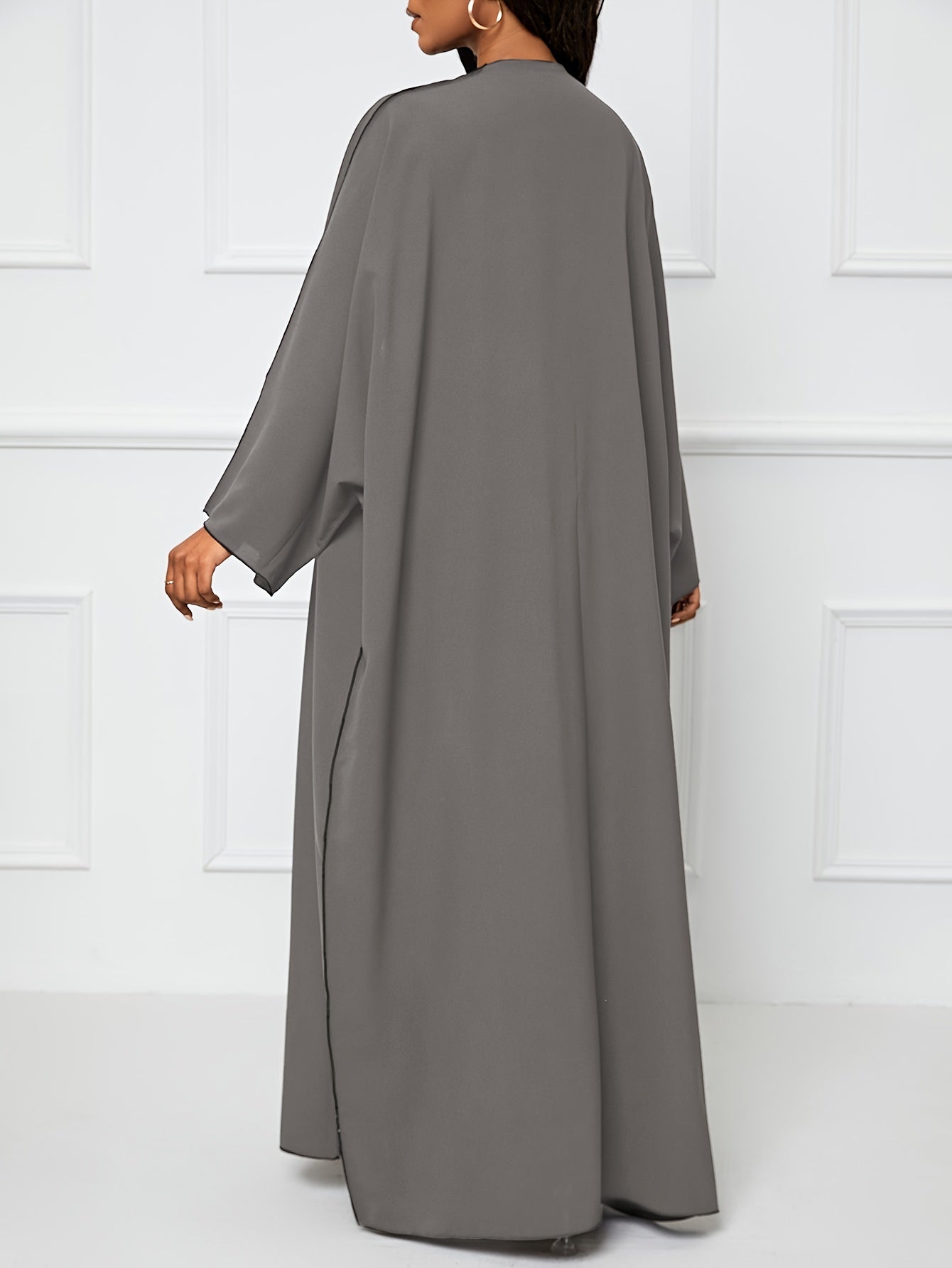 Solid Crew Neck Long Sleeve Kaftan Dress, /MH