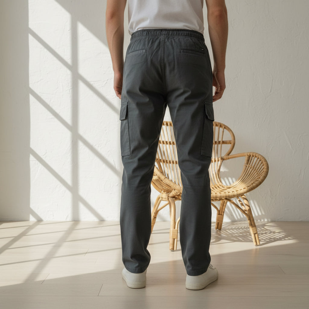 Men’s Dark Grey Cargo Jogger Pants 17-24 Years - Casual Drawstring Trousers with Pockets | MH
