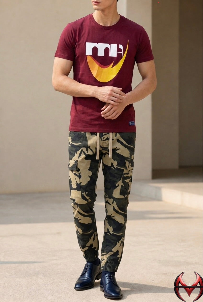 Men’s Signature Graphic Tee & Camo Cargo Jogger Set – Urban Streetwear Collection | Sizes S-30-XL-38 ) MH