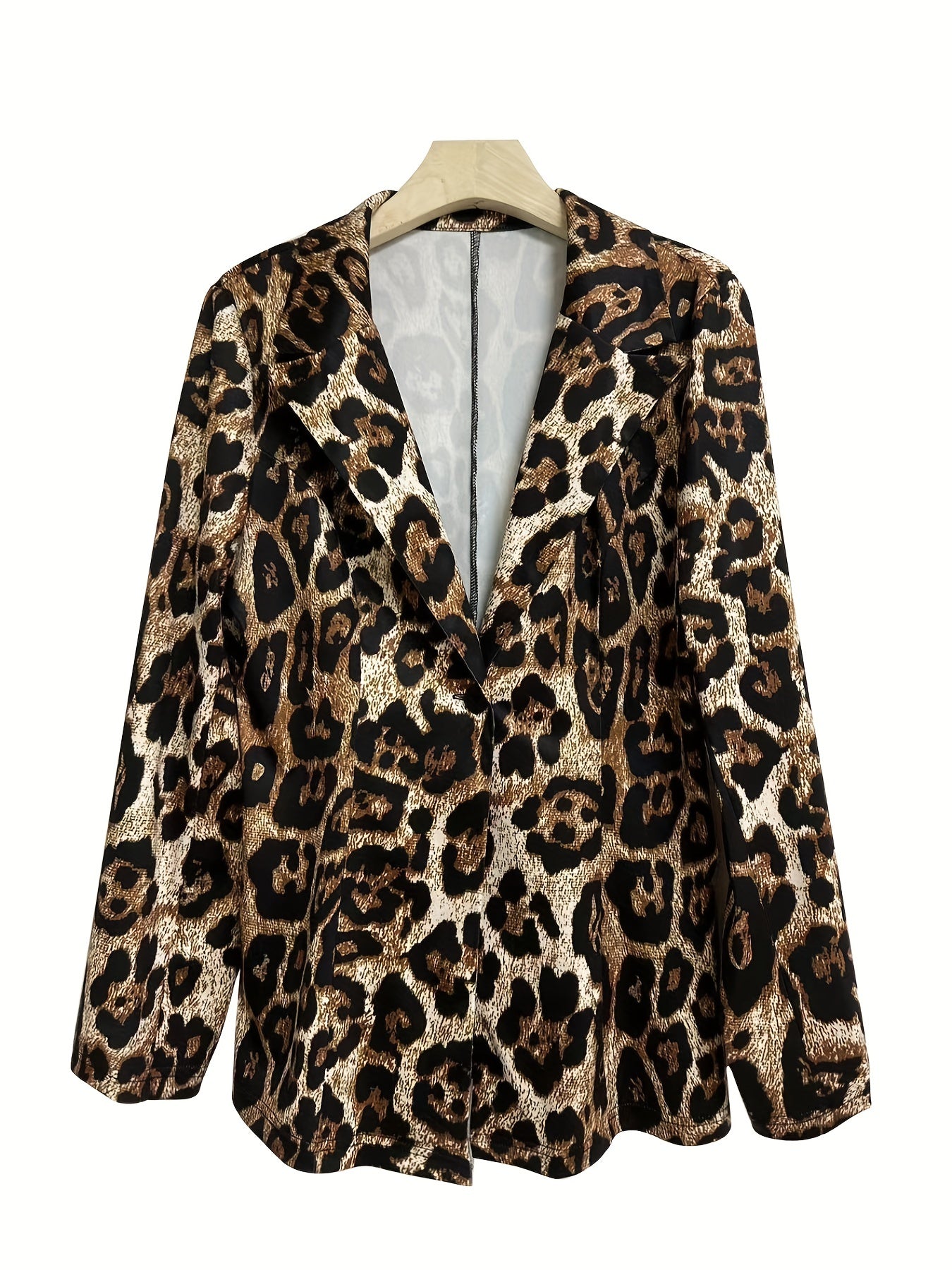 Leopard Print One Button Blazer, Casual Lapel Long Sleeve .