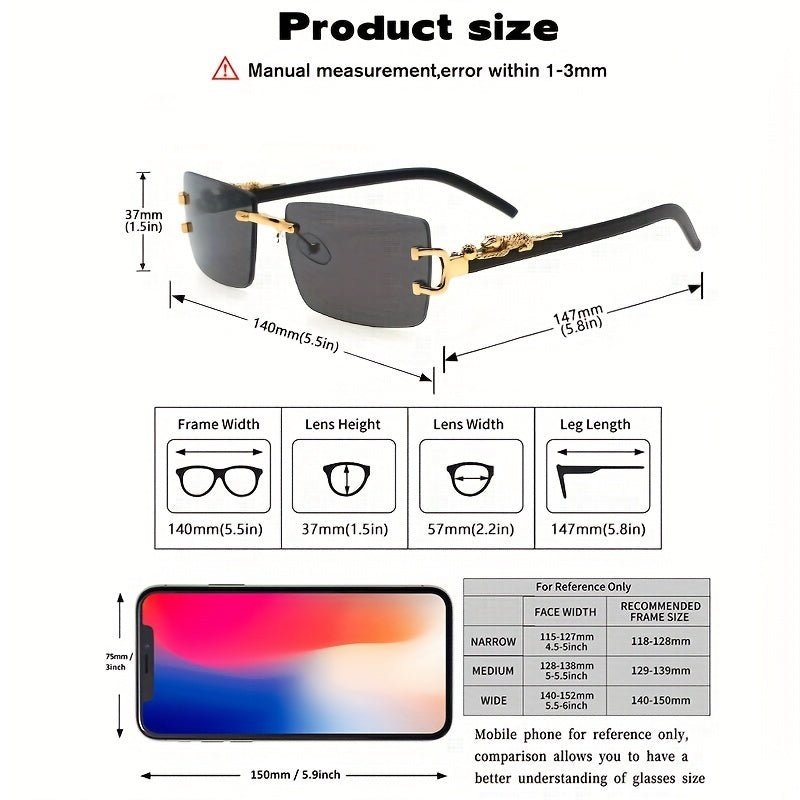 Cheetah Leopard Rectangle For Women Men Rimless Animal Charm