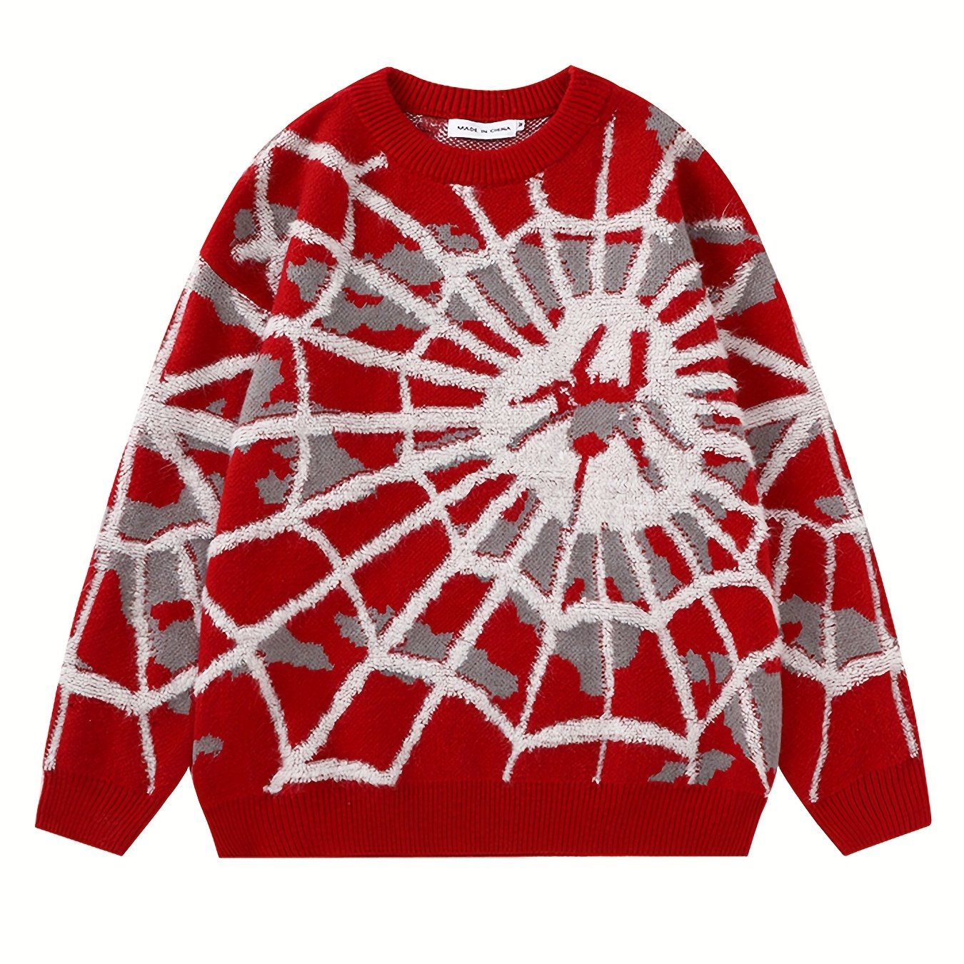 Spider Cobweb Pattern Knitted Sweater, Men's Casual Warm.