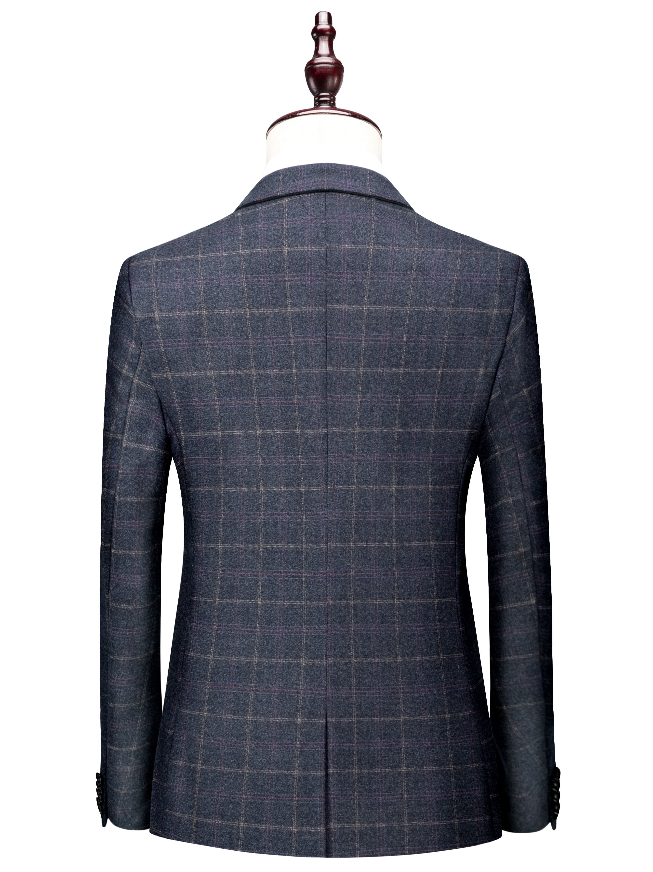 3pcs Men's Plaid Pattern Dress Suit Set, Notch Lapel Collar Blazer.