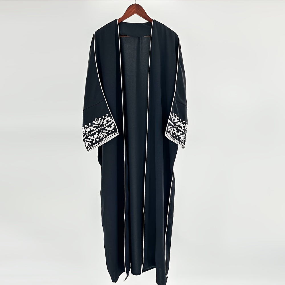 Women's New Abaya: Long, Black, Polyester, with White Floral Embroidery./MH
