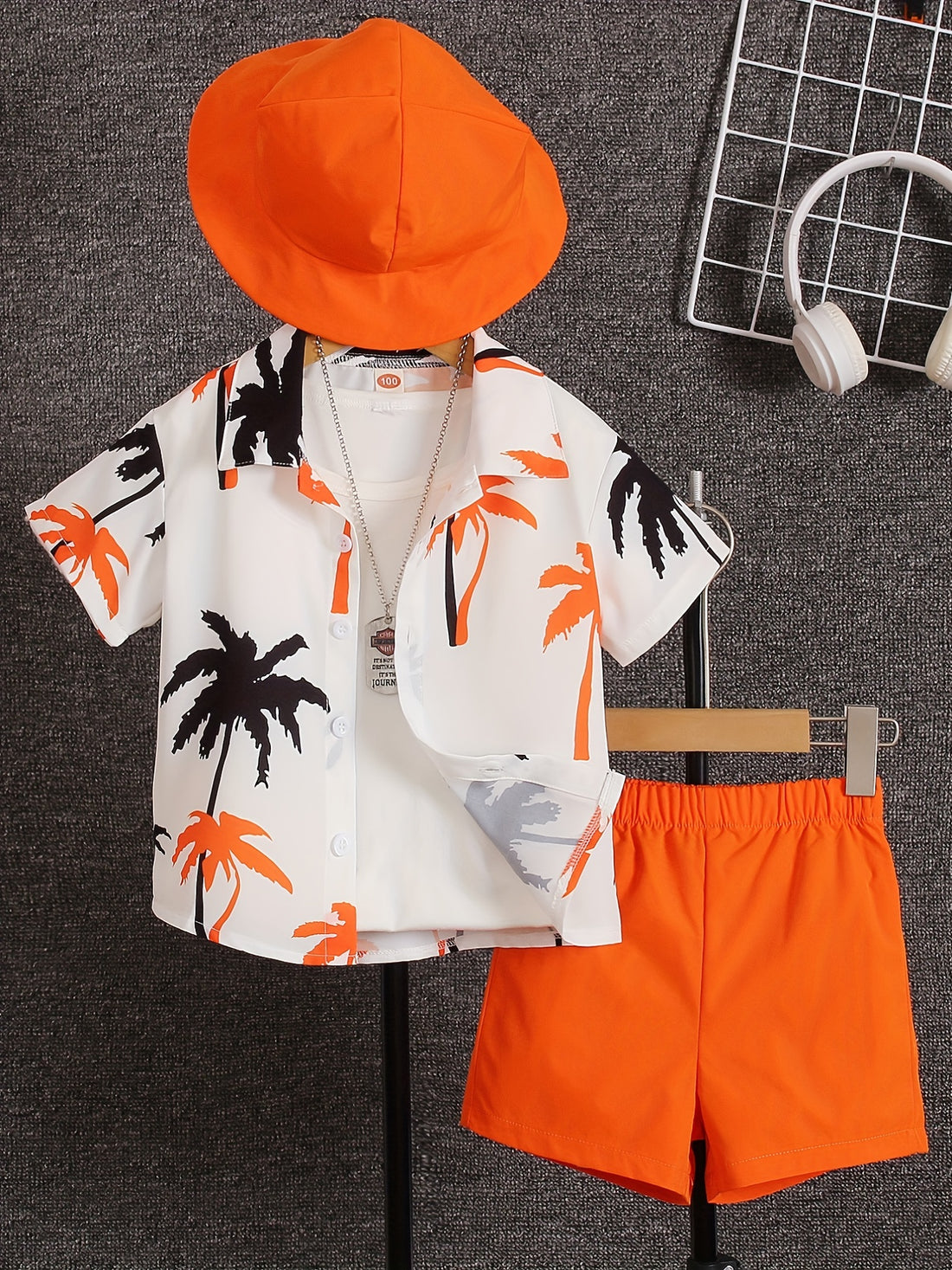 3pcs Boys Casual Coconut Tree Graphic Print Short Sleeve.