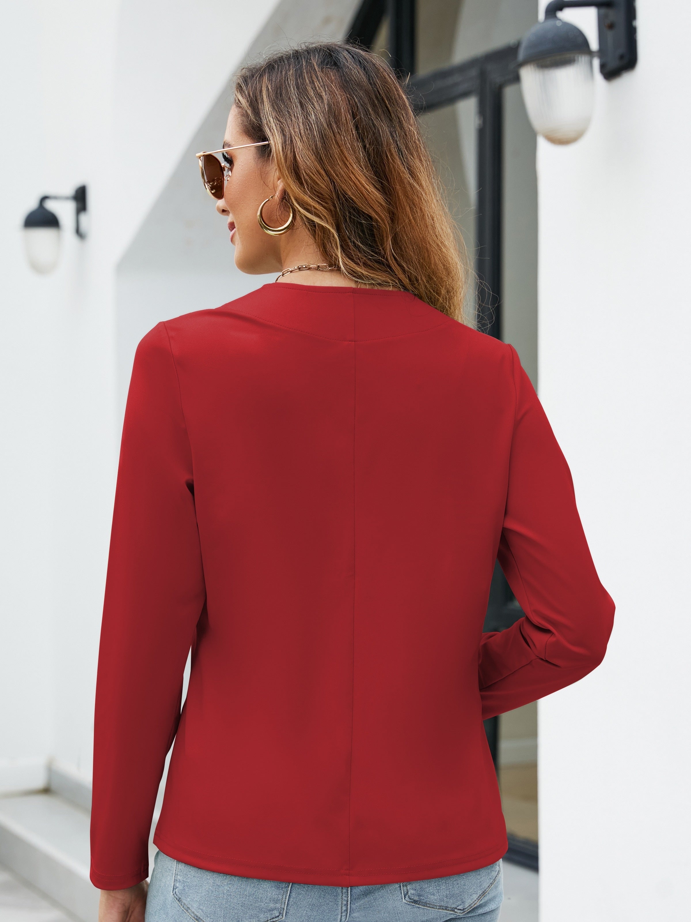 Solid Open Front Blazer, Casual Long Sleeve Work Office Outerwear,