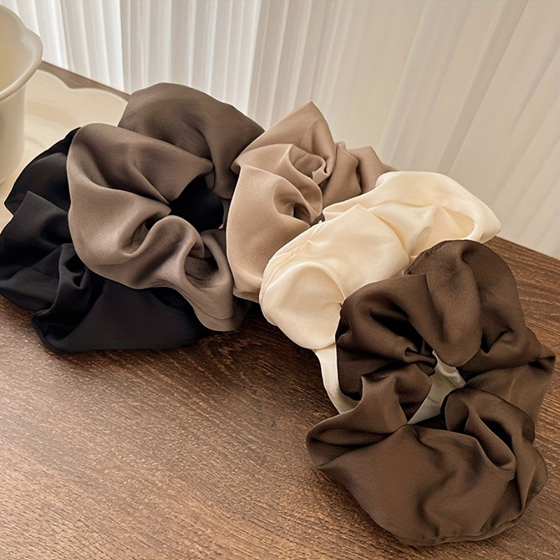 5pcs Elegant Satin Scrunchies - Soft, High Elasticity Hair Ties for Women & Girls, Solid Colors