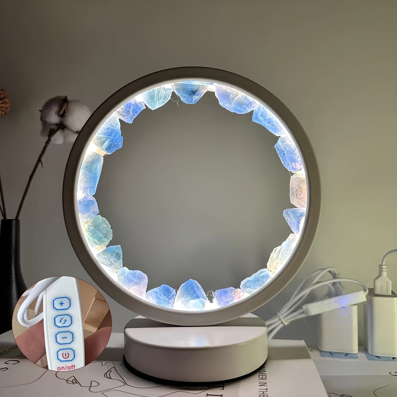 1pc Amethyst Yellow Crystal Circular Bedside Lamp - Natural Crystal Decoration, Unique Christmas Gift, Home Accent Lighting, Calming Ambiance, Handcrafted Ornament, Premium Quality, Crystal Clear Clarity