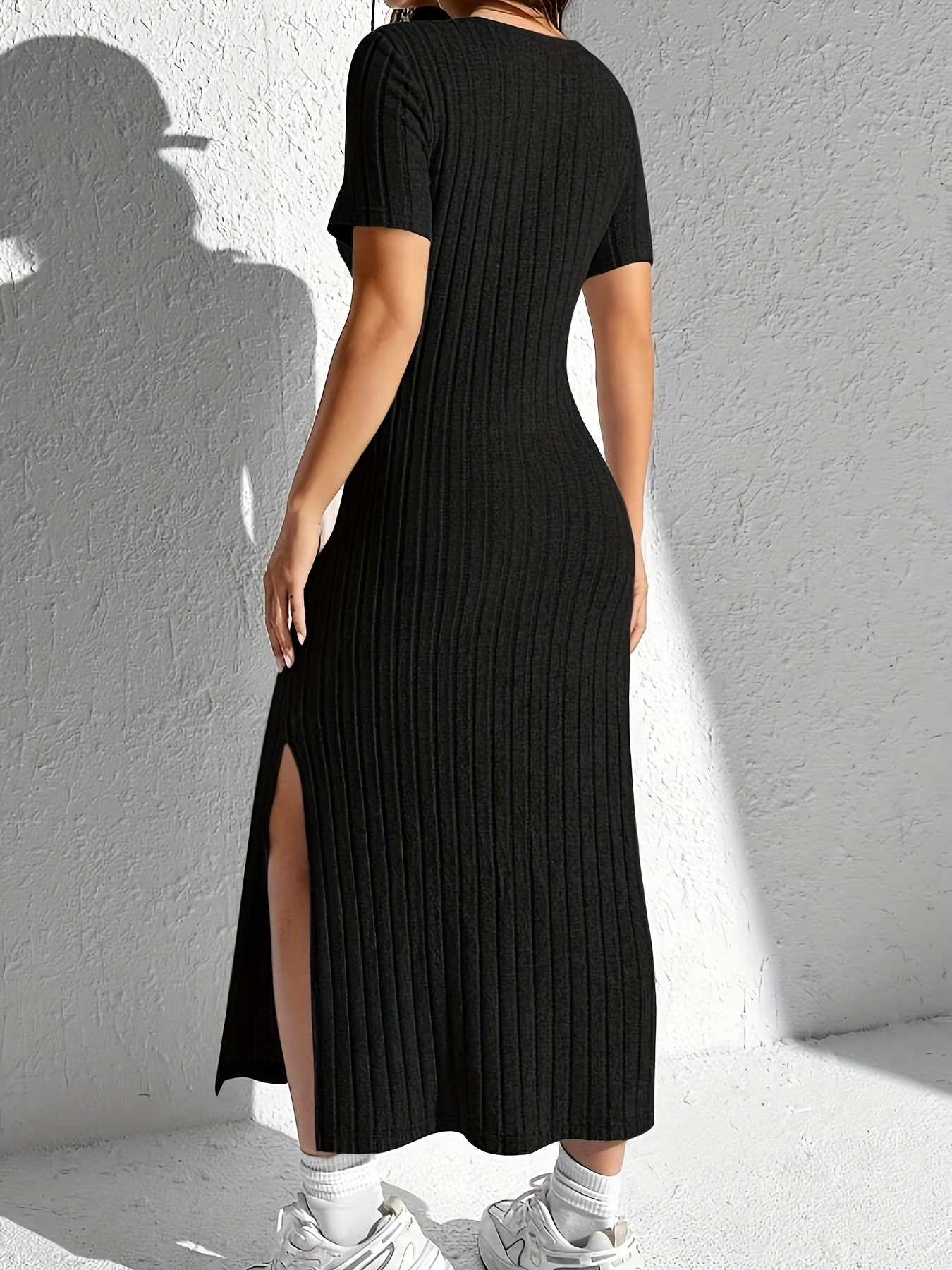 Sweater Dress, Short Sleeve Crew Neck Casual Dress, Women's Clothing.