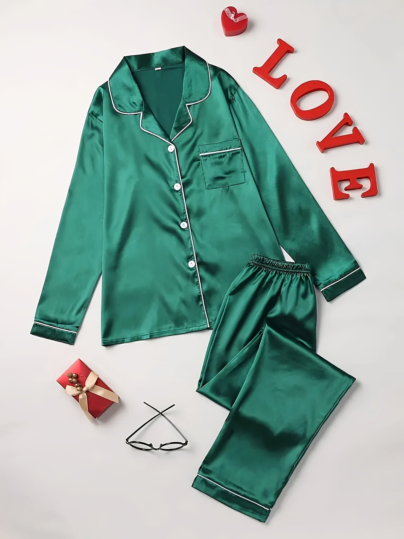 Cozy Solid Pajama Set - Soft Long Sleeve Button.