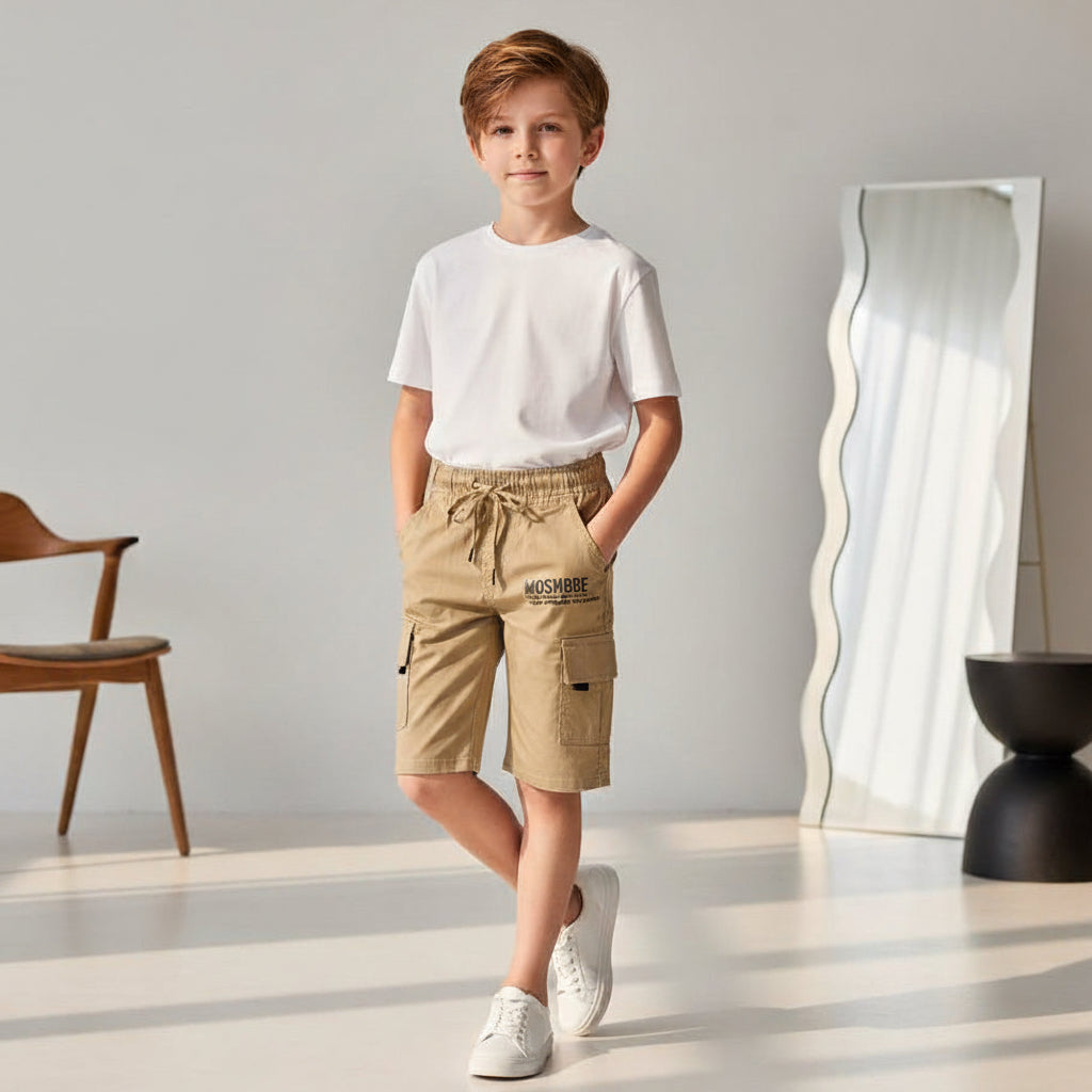 (Big Boys Beige Cargo Shorts 9-16 Years - Comfortable Cotton Cargo Style Shorts | MH