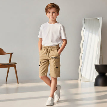 (Big Boys Beige Cargo Shorts 9-16 Years - Comfortable Cotton Cargo Style Shorts | MH