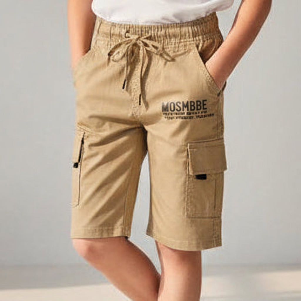 (Big Boys Beige Cargo Shorts 9-16 Years - Comfortable Cotton Cargo Style Shorts | MH
