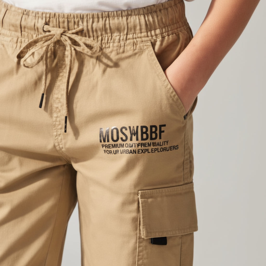 (Big Boys Beige Cargo Shorts 9-16 Years - Comfortable Cotton Cargo Style Shorts | MH
