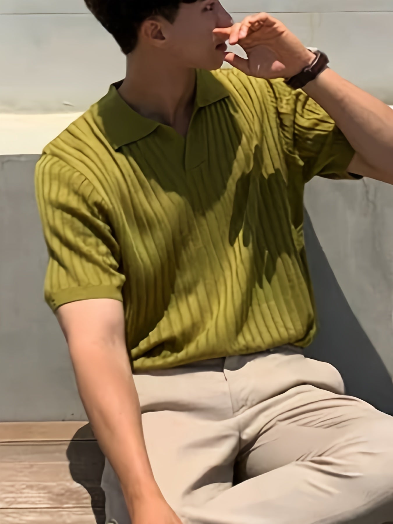 Men's Stripe Pattern Sweater, Casual Breathable Medium Stretch .