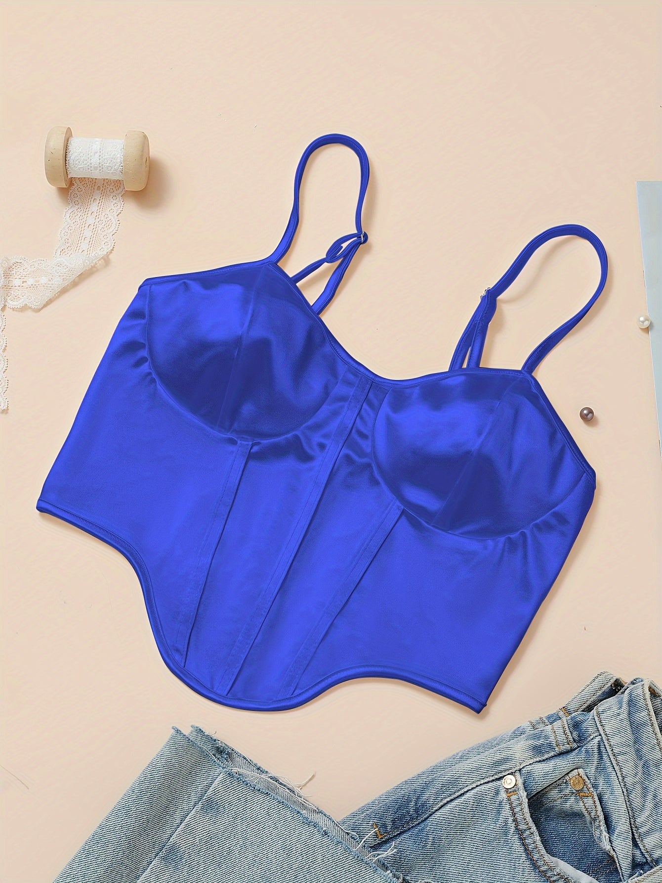 Chic Light Purple Satin Corset Crop Top .