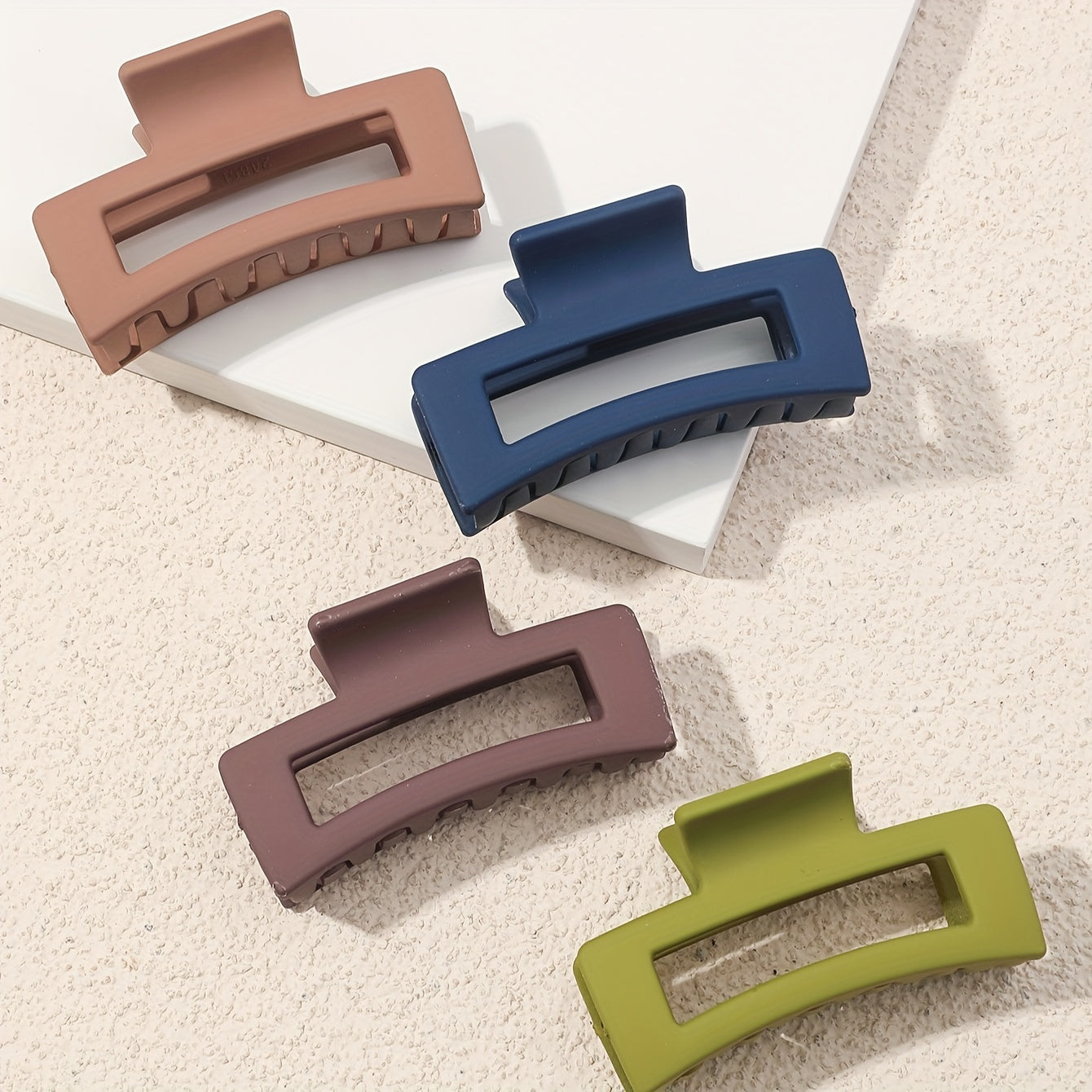 4pcs Solid Color Hollow Out Rectangular Hair Claw Clips Large Rectangular Hair Grab Clips Trendy Hair Accessories For Women And daily use