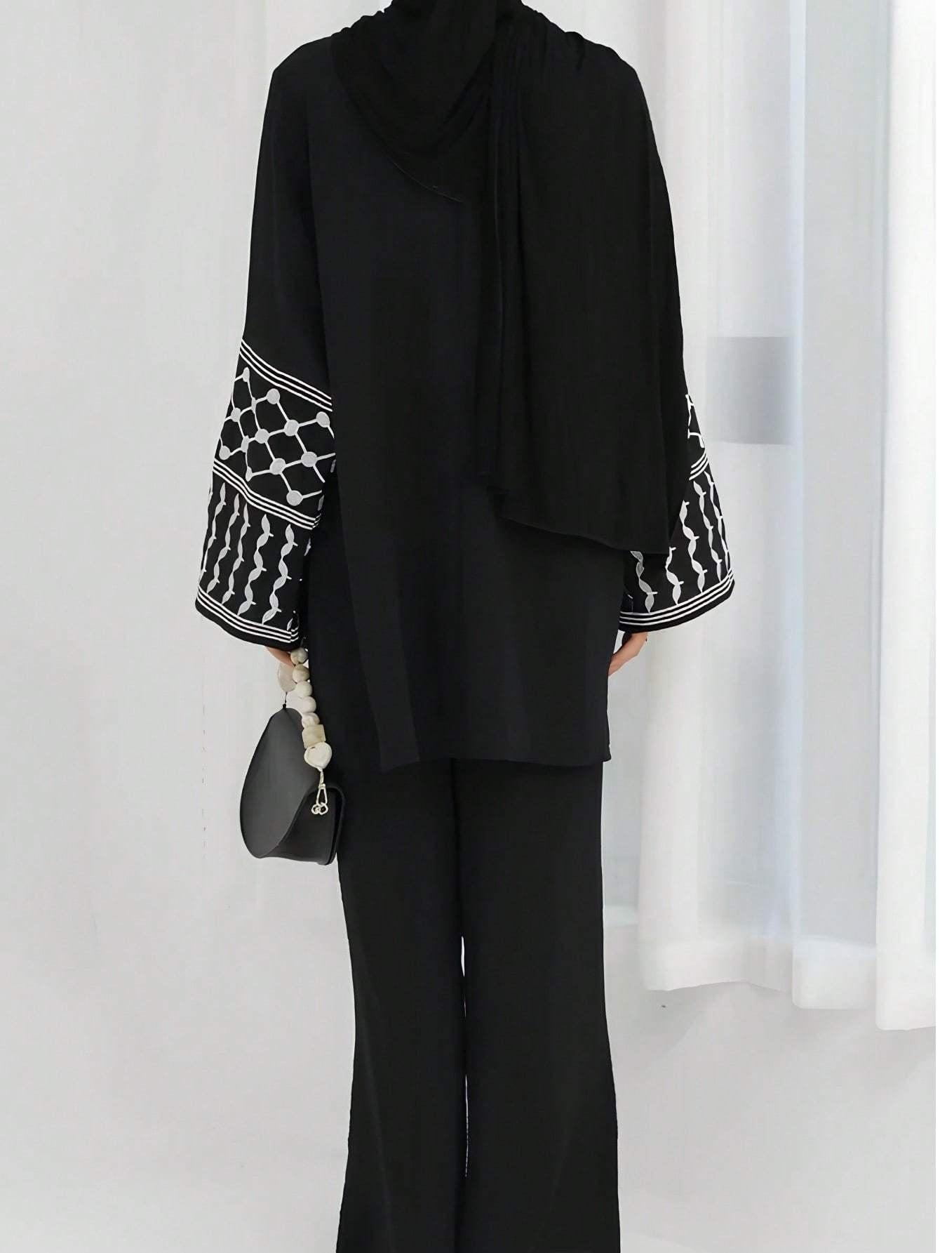 Women'S Arab Dress Set! Black Ethnic Embroidered ./MH
