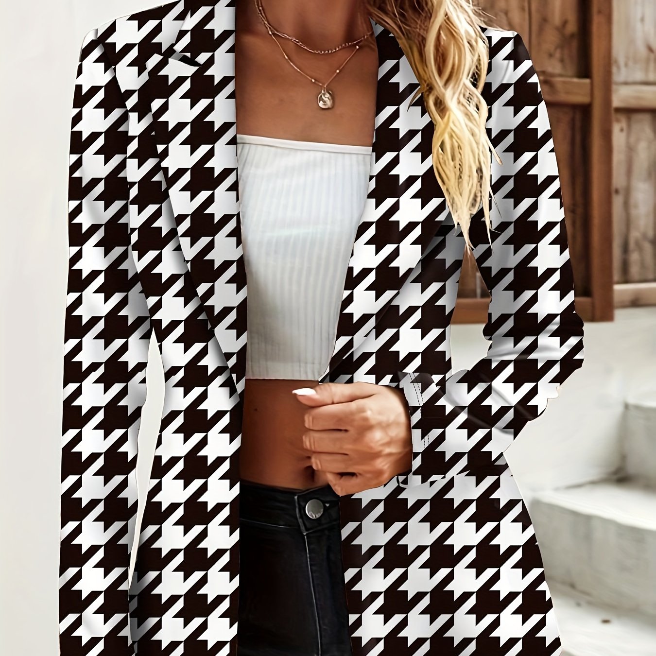 Leopard Print One Button Blazer, Casual Lapel Long Sleeve .