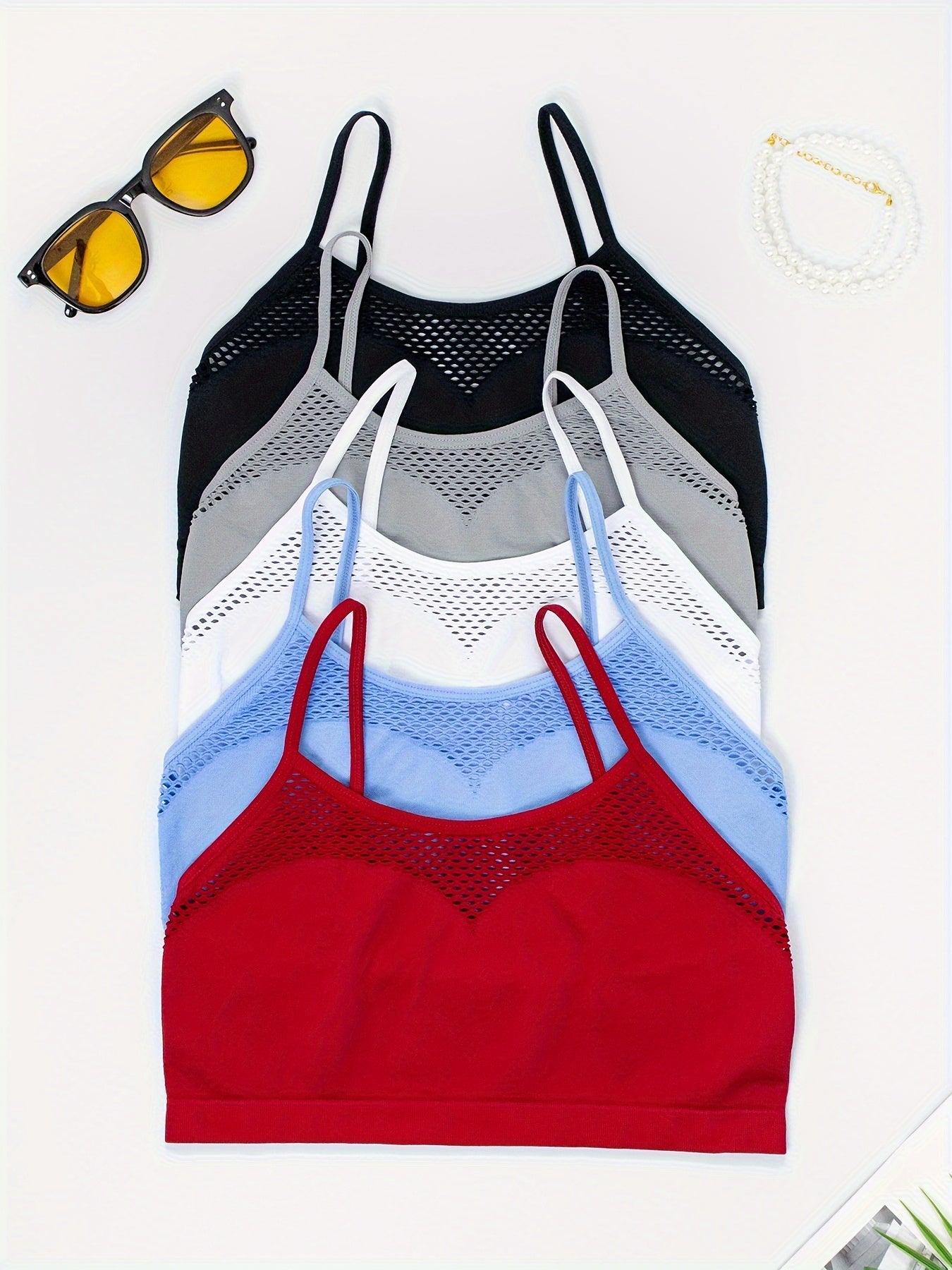 5-Pack Sexy Cutout Bras, High Support Knit Fabric,