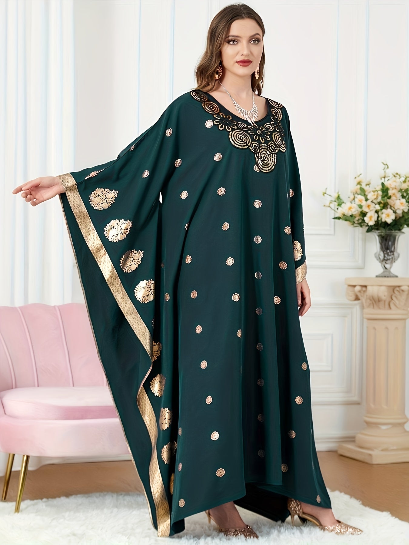 Middle Eastern Elegance Women's Floral Print Abaya./MH