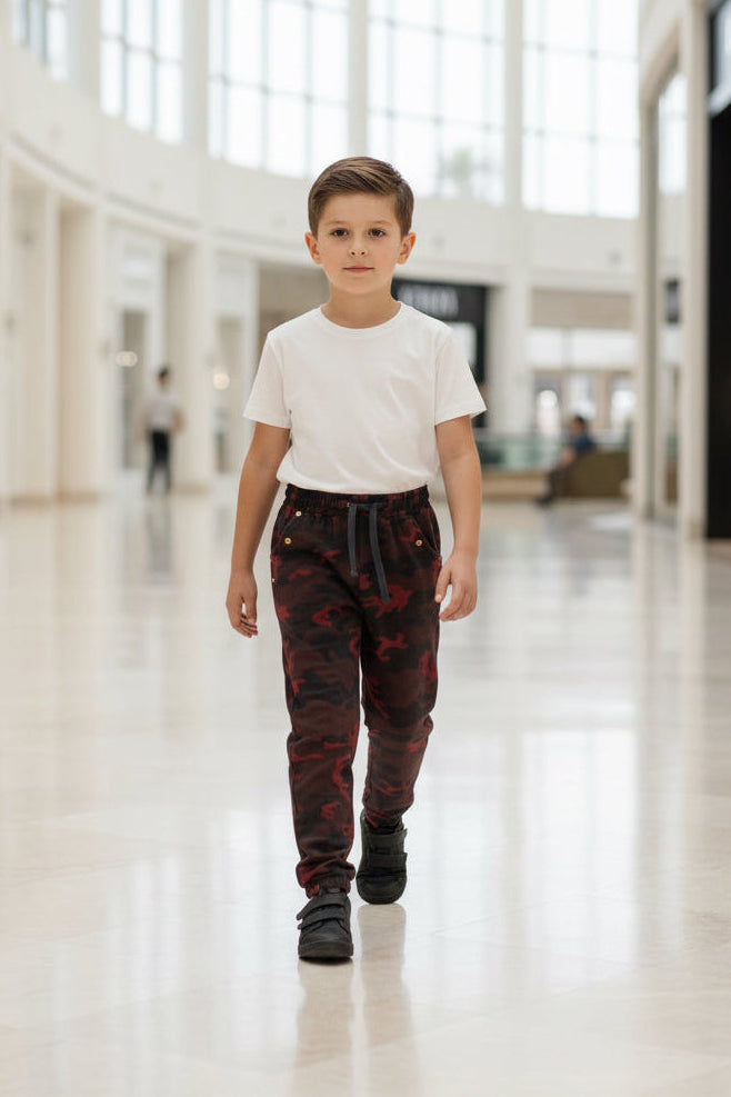 Boys' Camouflage Cargo Joggers – Kids' Pull-On Drawstring Camo Pants|3 Colors | Sizes (1-8 Years) | MH