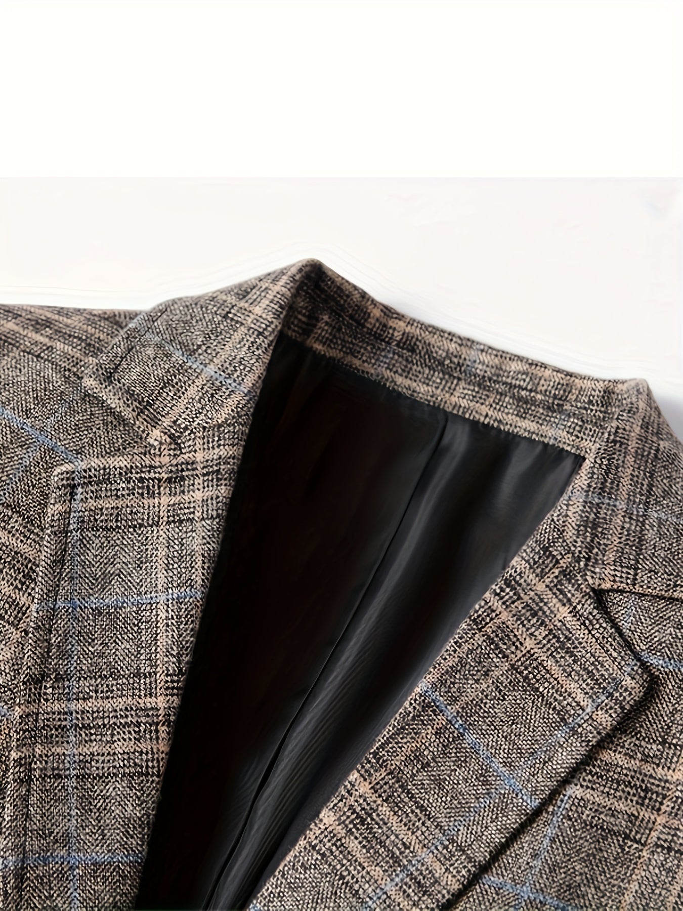 Men'S Checked Pattern Blazer with Pockets - Formal Two-Button Lapel,