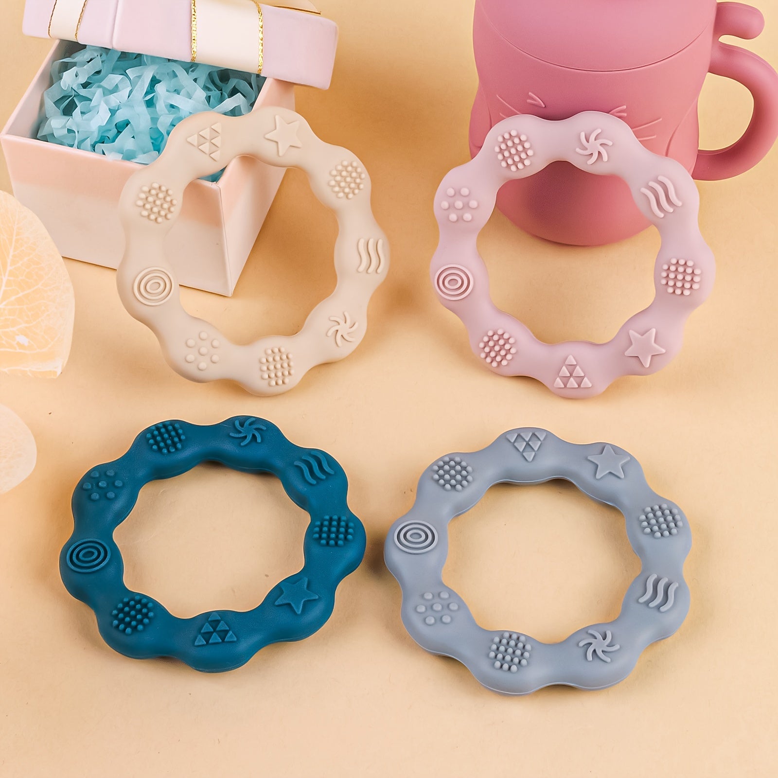 Silicone Teether, BPA Free, Lightweight, Soft And Textured Teething Ring, Christmas Halloween Thanksgiving Easter Gift