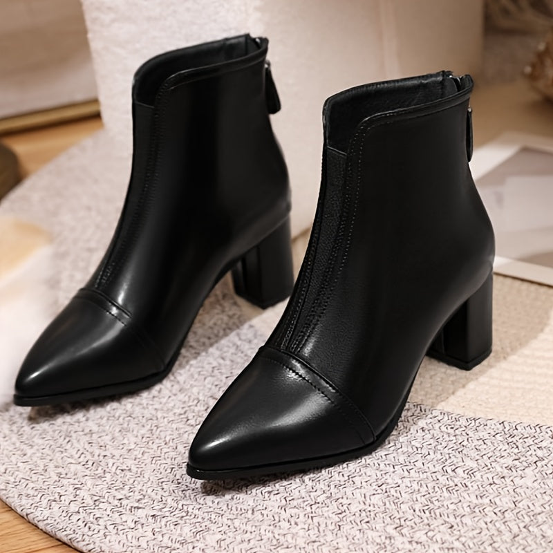 1pr Elegant Solid Color Mid Heel Ankle Boots for Women -/MH
