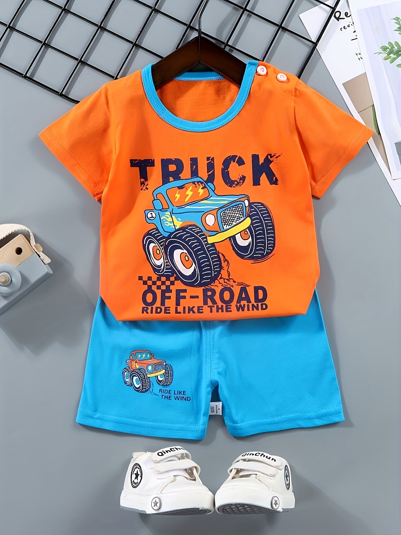 2pcs Boys Casual Cotton Color Block Crocodile Print .