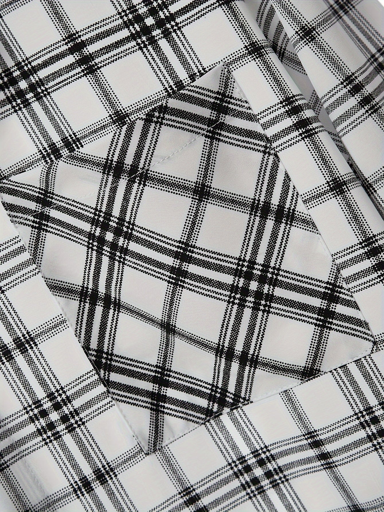 Men's Plaid Pattern Print Lapel Collar Dress Shirts With Chest Pocket,