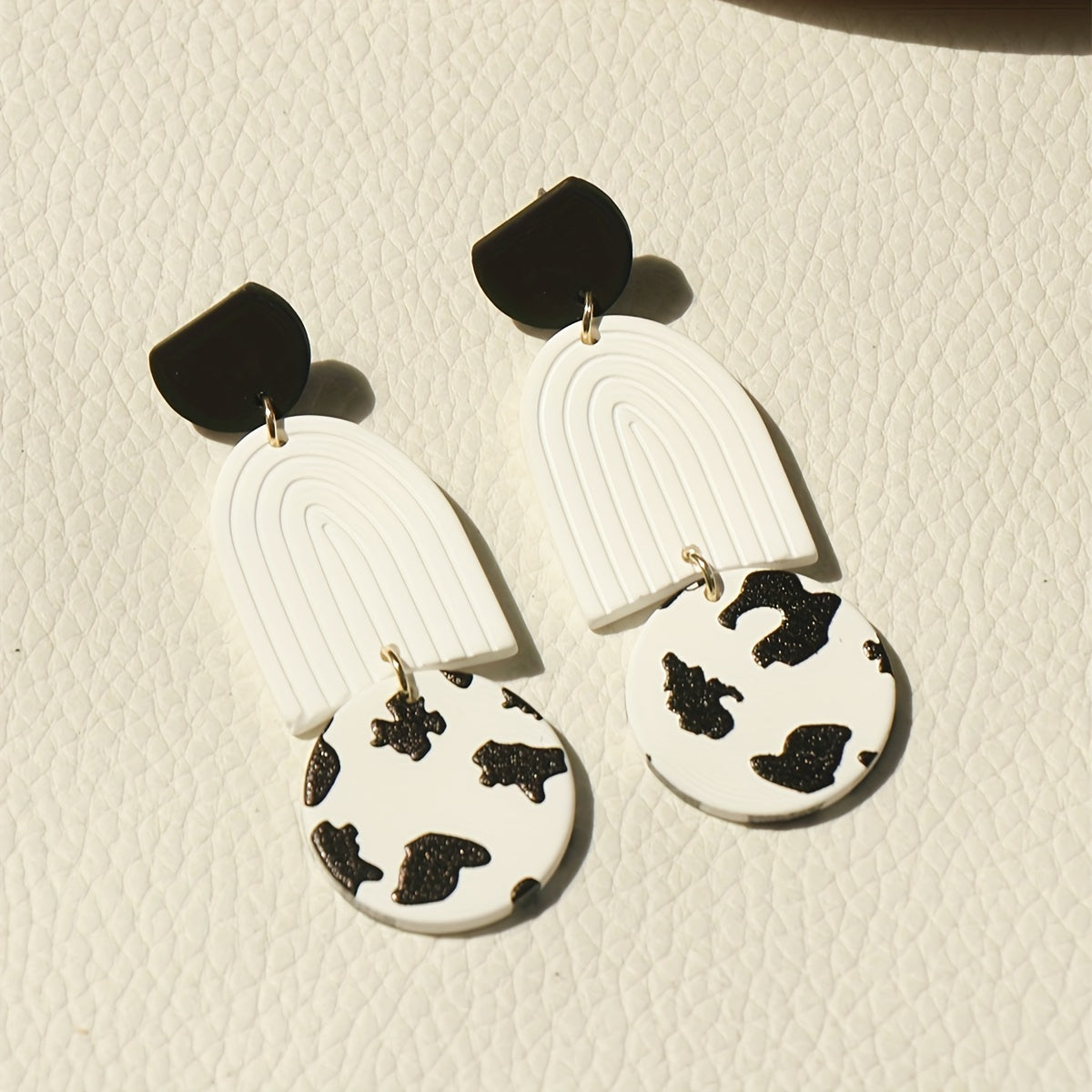 U Shape Round Sheet Decor Cow Pattern Dangle Earrings Polymer Clay Texture Elegant Vacation Style Holiday Ear Ornament Female Gift