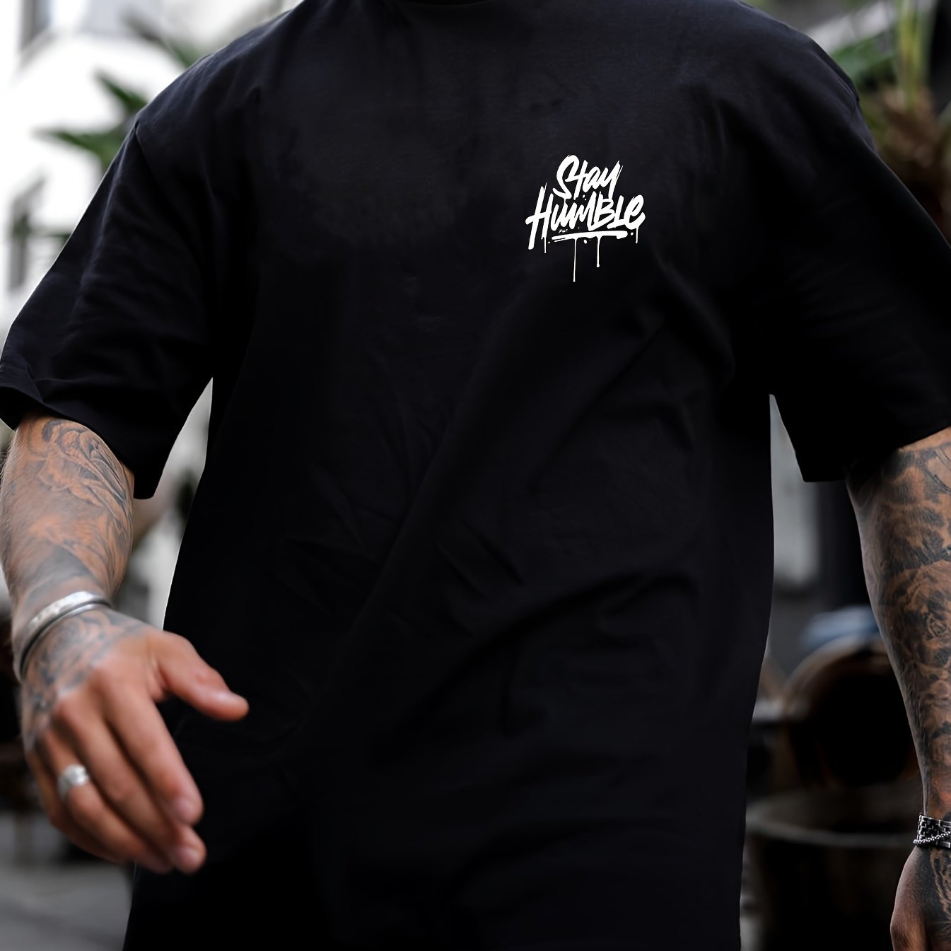 Men's Stay Humble Letter Print Short Sleeve T-Shirts,