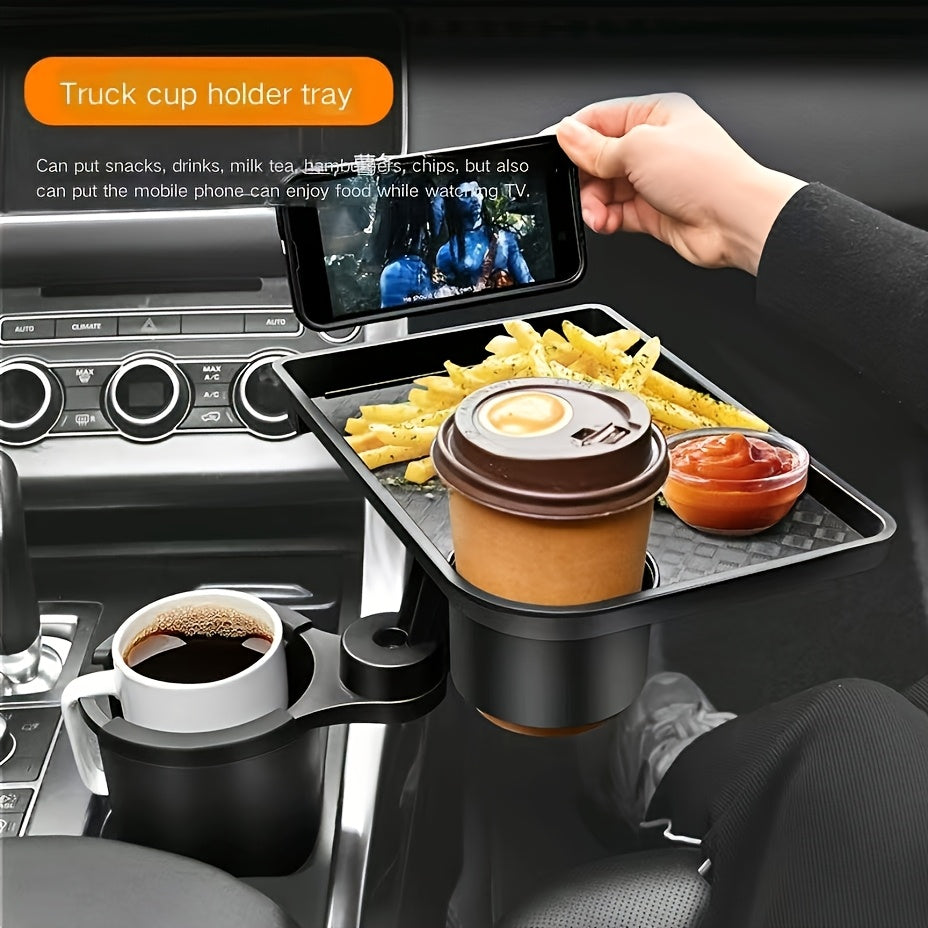 Multifunctional Car Cup Holder Tray with Dual Slots & Storage Compartments