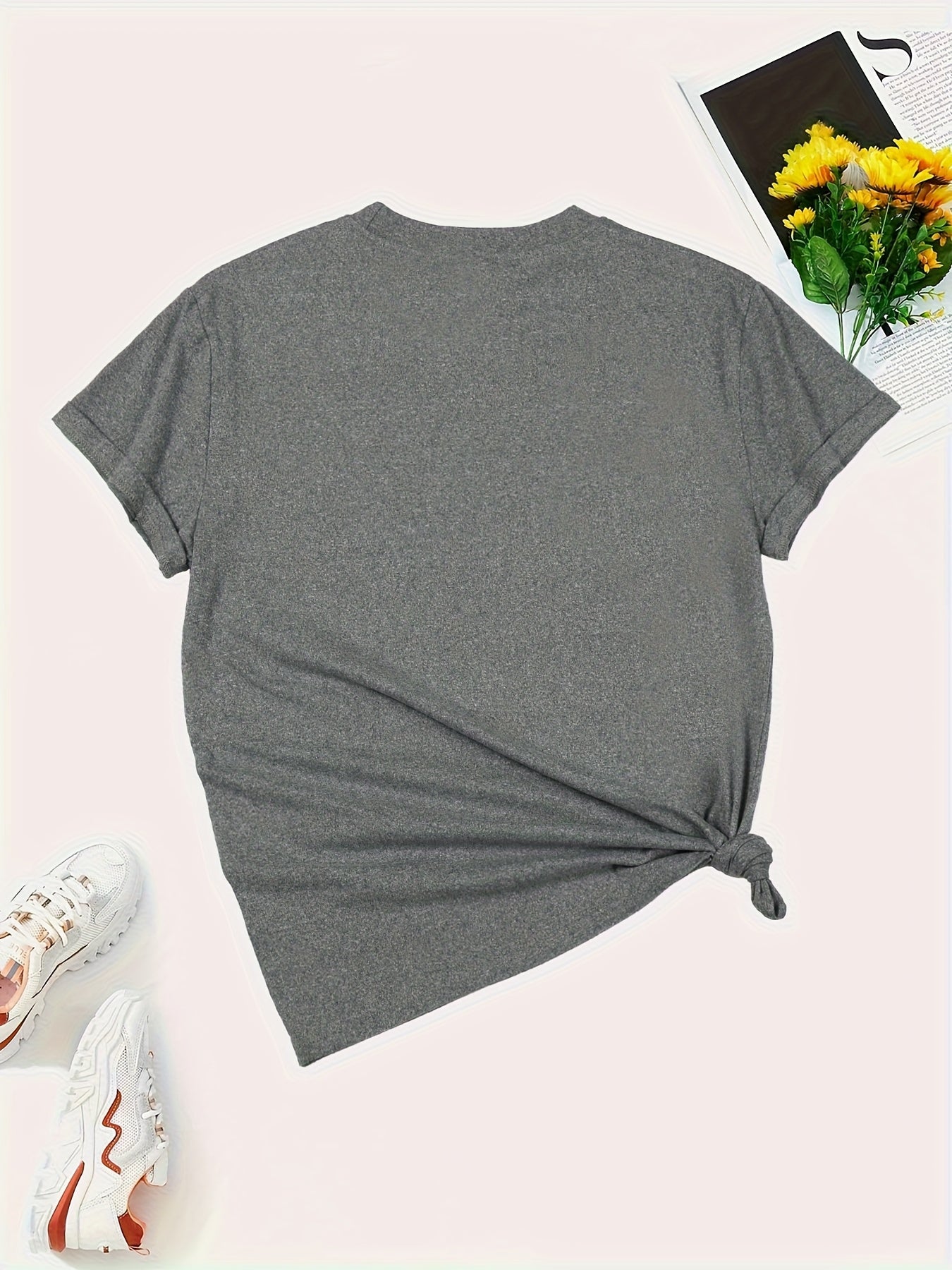 Women's Casual Short Sleeve T-Shirt with Overlapping Heart Print.