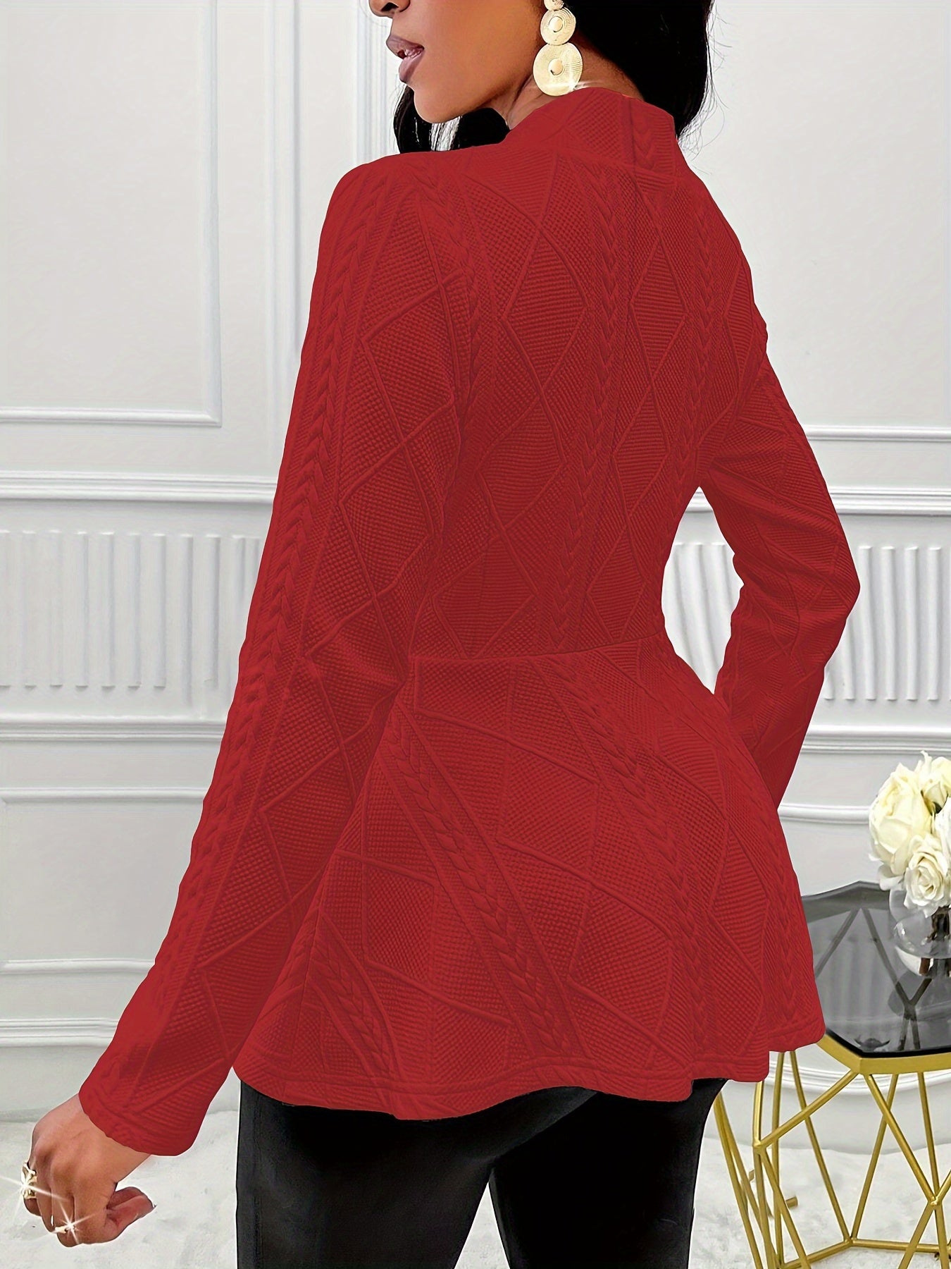 Solid Textured Single Button Waist Blazer, Elegant Long Sleeve .