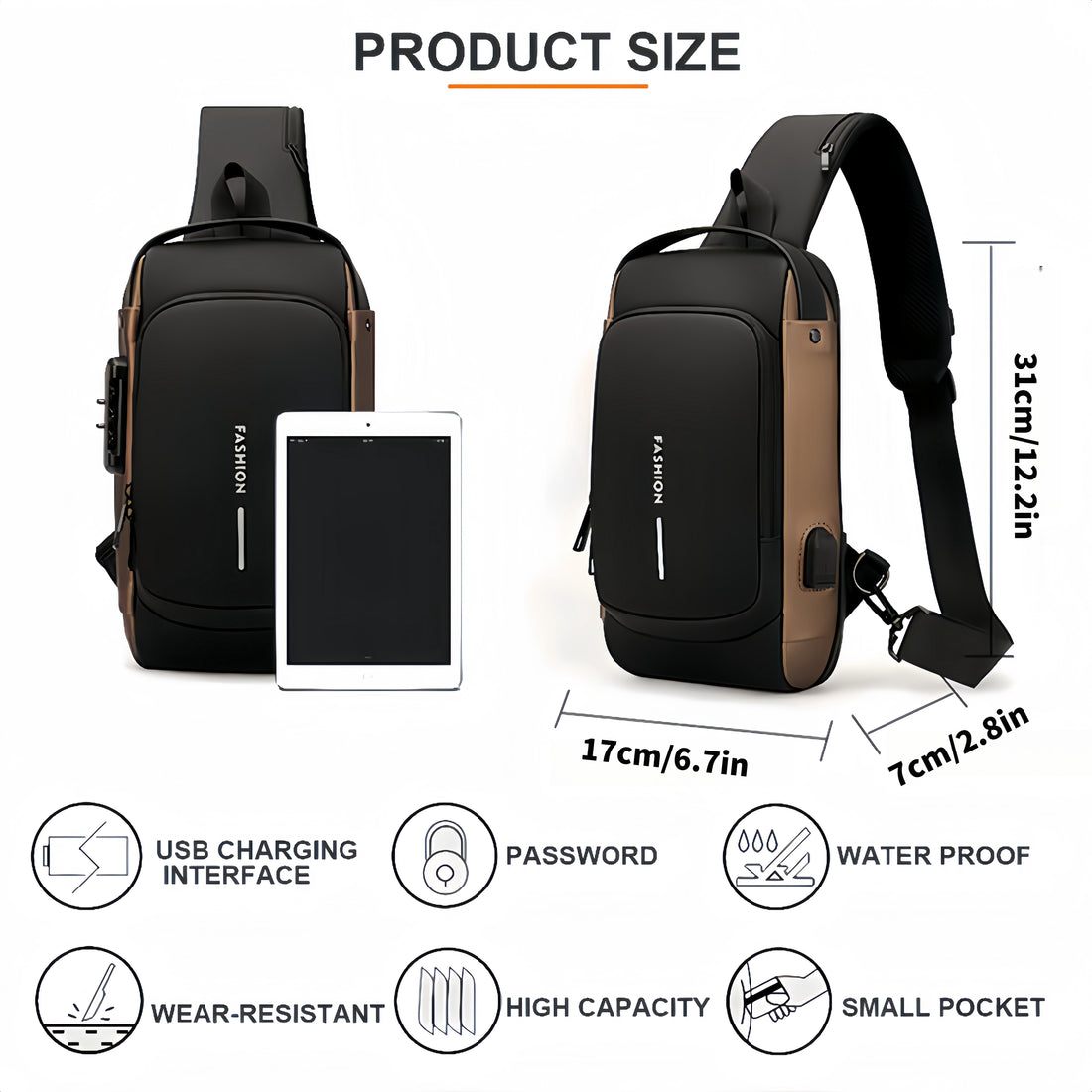 1pc Multi-functional Trendy Sling Bag With Password Lock,