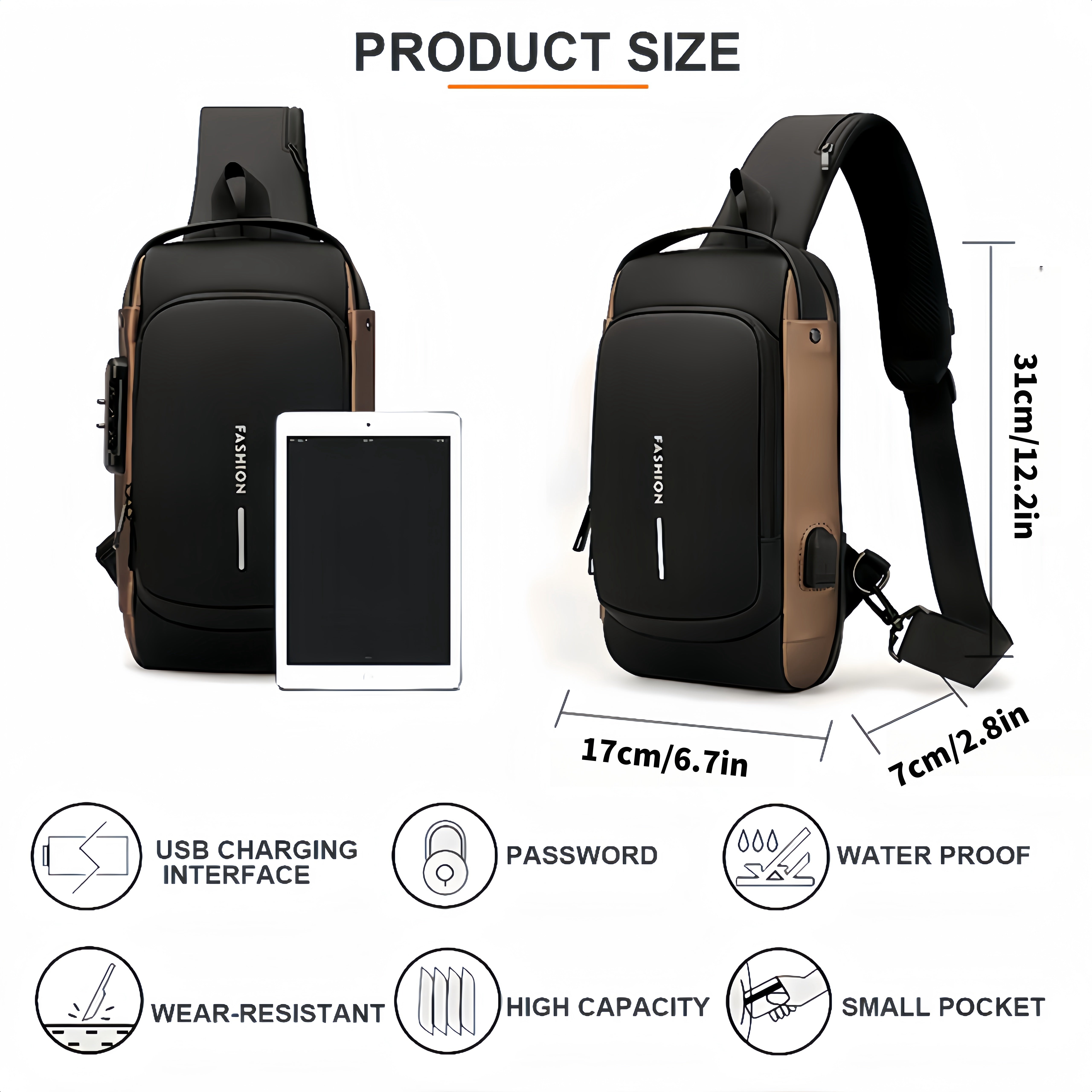 1pc Multi-functional Trendy Sling Bag With Password Lock,