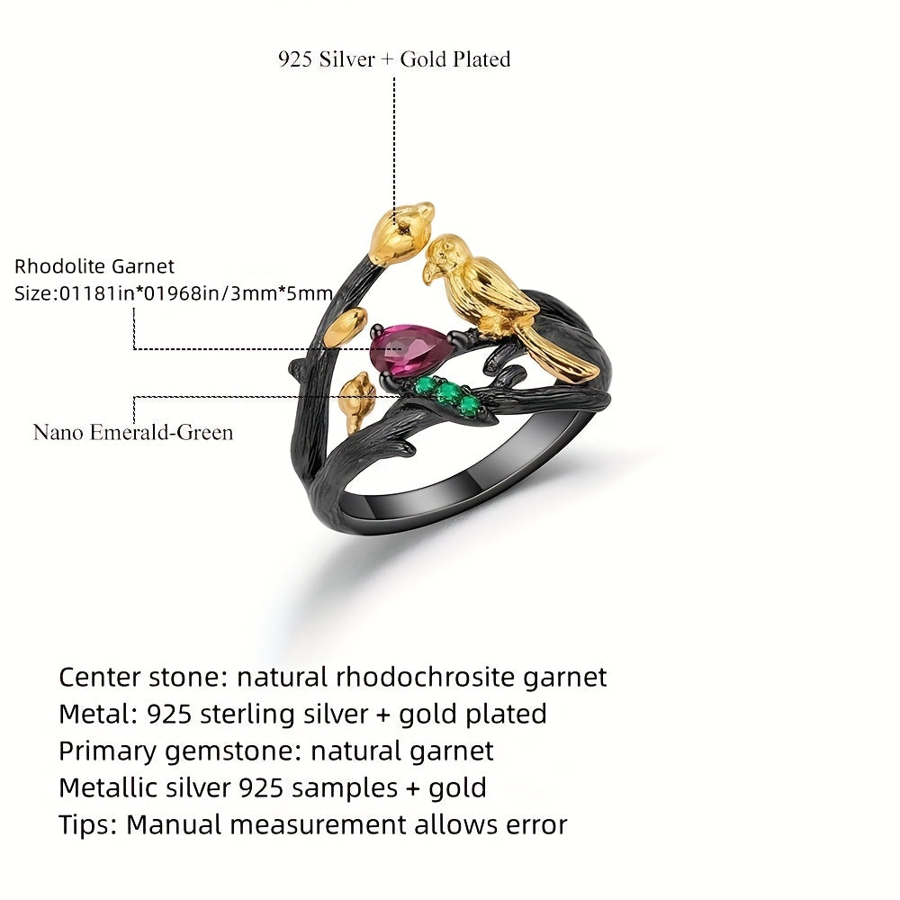 Men's Retro Ring, 925 Silver Natural Gemstone Ring With Bird Design, For Daily Wear, For Banquet Party Holiday Birthday Anniversary Gift