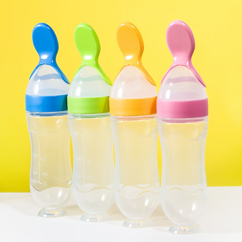 Food Feeder, Silicone Feeding Bottle With Spoon And Suction, Food Processor, 90ml Food Rice Paste Spoon Tableware, Halloween, Thanksgiving, Christmas Gift Easter Gift