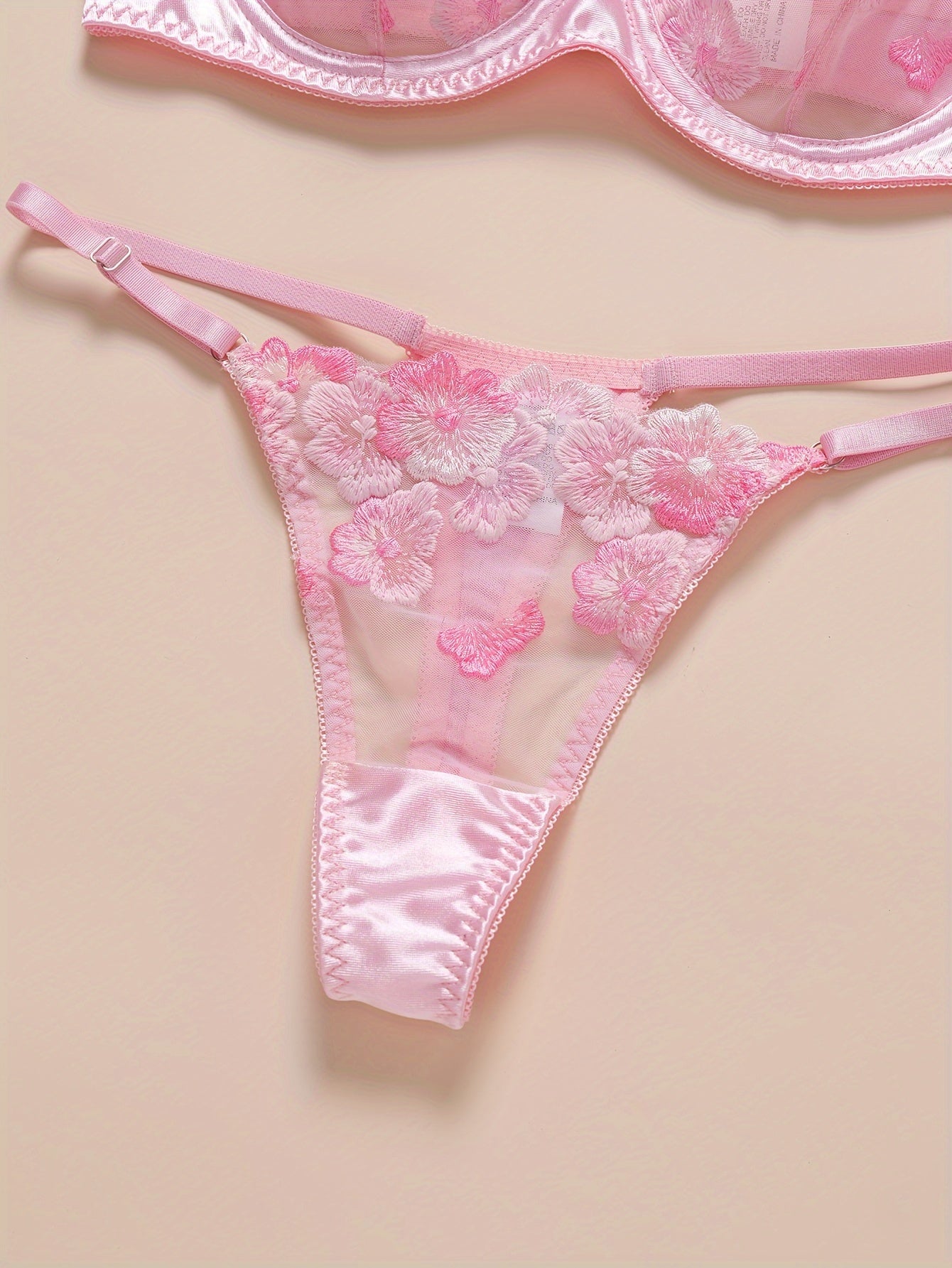 Sexy Lingerie Set, Floral Embroidery Mesh Semi Sheer Cami Bra & Panties,/ MH