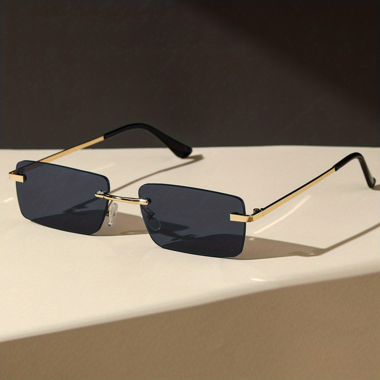 Rimless Rectangle For Women Men Summer Gradient Metal Outdoor Sun Shades
