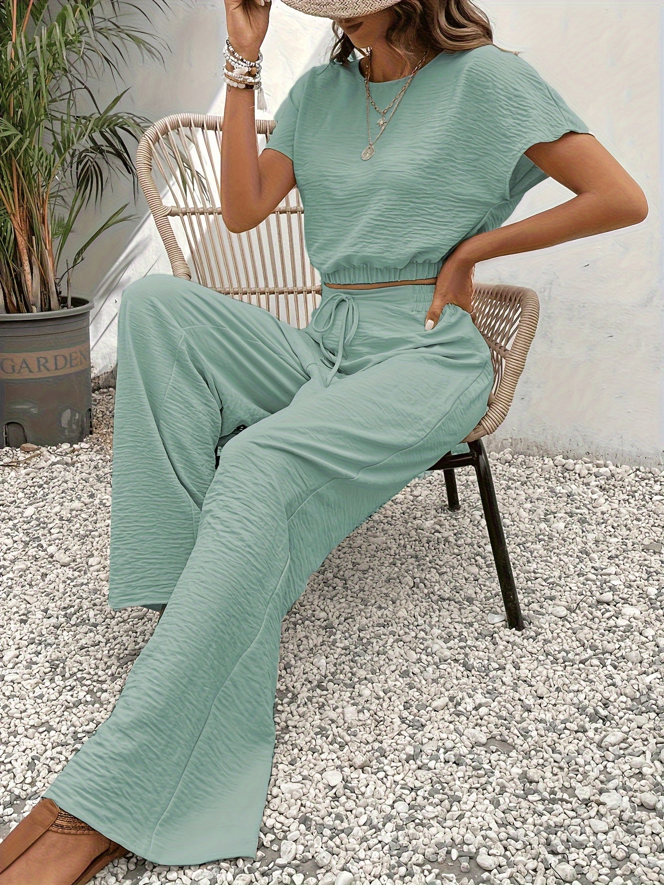Solid Color Summer & Spring Casual Two-piece Set,