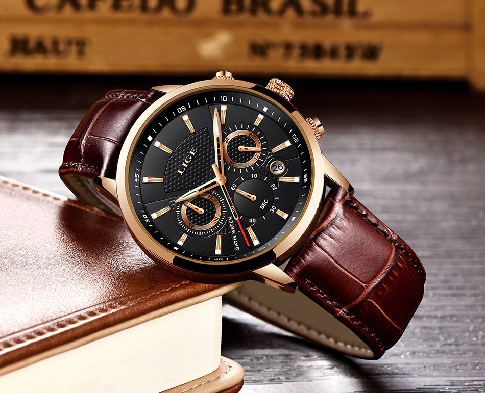 Watches Mens  LIGE Top Brand Luxury Casual Faux Leather Quartz Men's