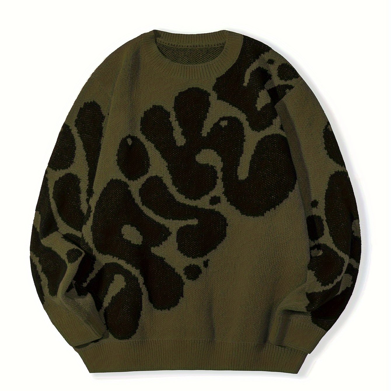 Trendy Pattern Knitted Sweater, Men's Casual Warm Slightly Stretch.