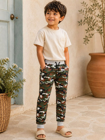 Boys CAMO Print Contest Waist-Leg white rib Trouser !MH ( 2-12yrs)