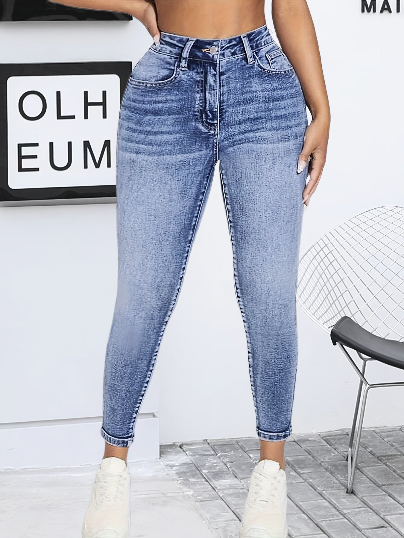Skinny Jeans, High Waist Water Ripple Embossed Tight Denim Pants,