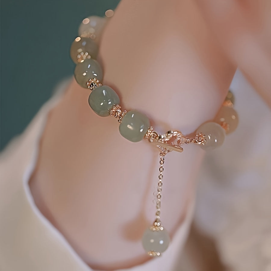 Lover special gift, glass jade bead bracelet elegant jewelry gift couple, Father's Day Gift