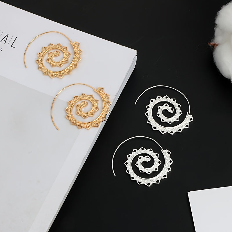 Exaggerated Large Spiral Earrings Swirl Gear Heart Shape Vintage Ear Jewelry For Women 1Pair
