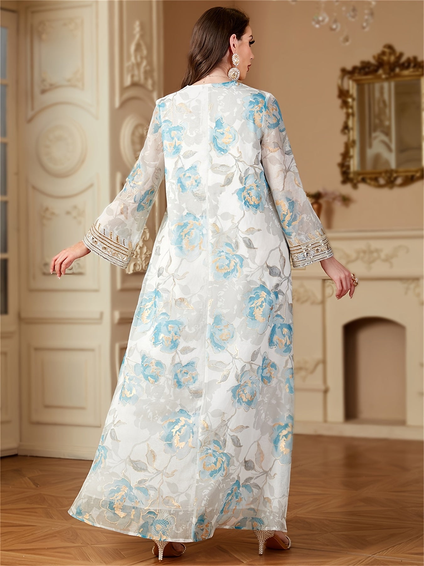 Muslim Women's Floral Print Abaya ./MH